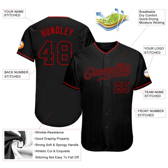 Custom Black Black-Red Authentic Baseball Jersey