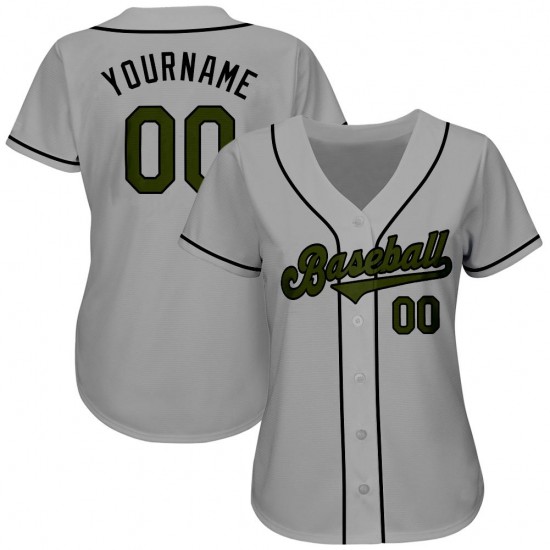 Custom Gray Olive-Black Authentic Memorial Day Baseball Jersey