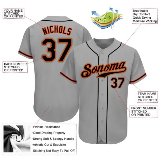 Custom Gray Black-Orange Authentic Baseball Jersey