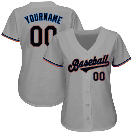 Custom Gray Black-Light Blue Authentic Baseball Jersey