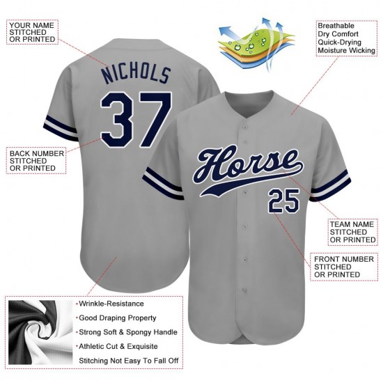 Custom Gray Navy-White Authentic Baseball Jersey