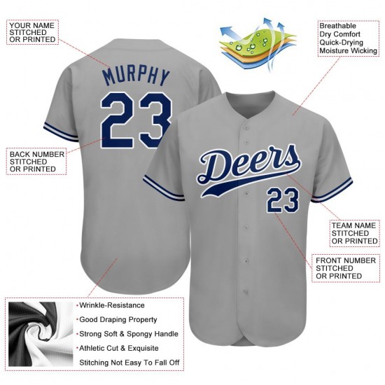 Custom Gray Royal-White Authentic Baseball Jersey