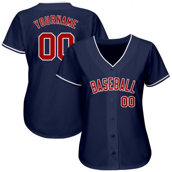 Custom Navy Red-White Authentic Baseball Jersey