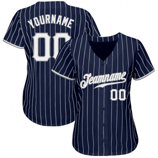 Custom Navy White Strip White-Gray Authentic Baseball Jersey