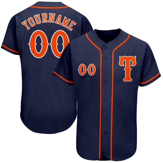 Custom Navy Orange-White Authentic Baseball Jersey