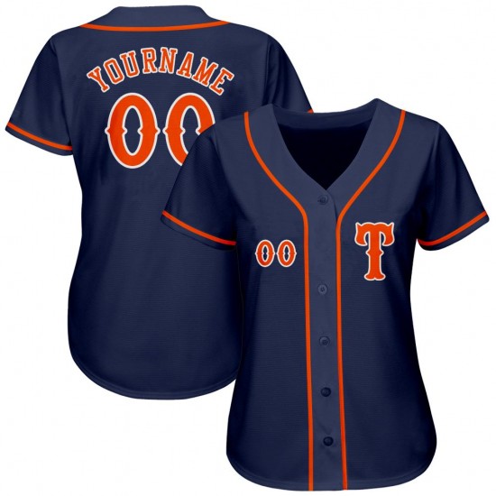 Custom Navy Orange-White Authentic Baseball Jersey