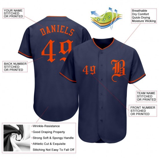 Custom Navy Orange Authentic Baseball Jersey