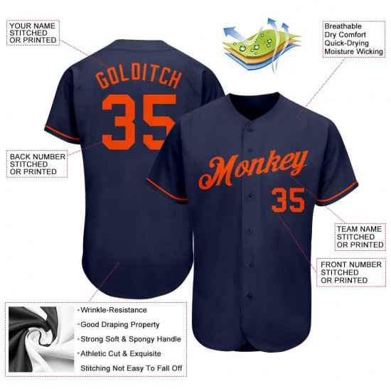 Custom Navy Orange Authentic Baseball Jersey