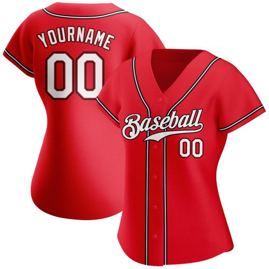 Custom Red White-Black Authentic Baseball Jersey