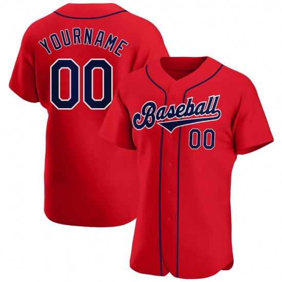 Custom Red Navy-White Authentic Baseball Jersey