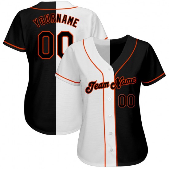 Custom White-Black Orange Authentic Split Fashion Baseball Jersey