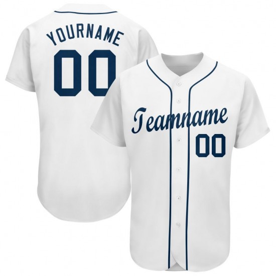 Custom White Navy Baseball Jersey