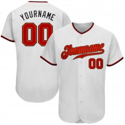 Custom White Red-Black Authentic Baseball Jersey