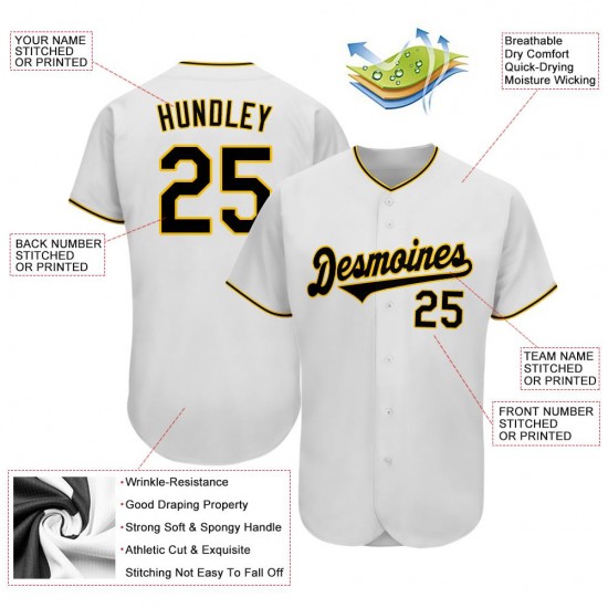 Custom White Black-Gold Authentic Baseball Jersey