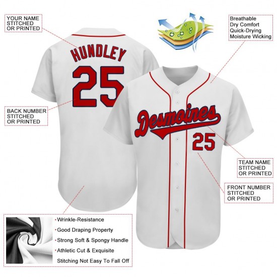 Custom White Red-Navy Authentic Baseball Jersey