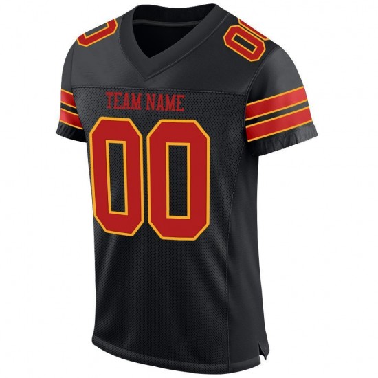 Custom Black Scarlet-Gold Mesh Authentic Football Jersey