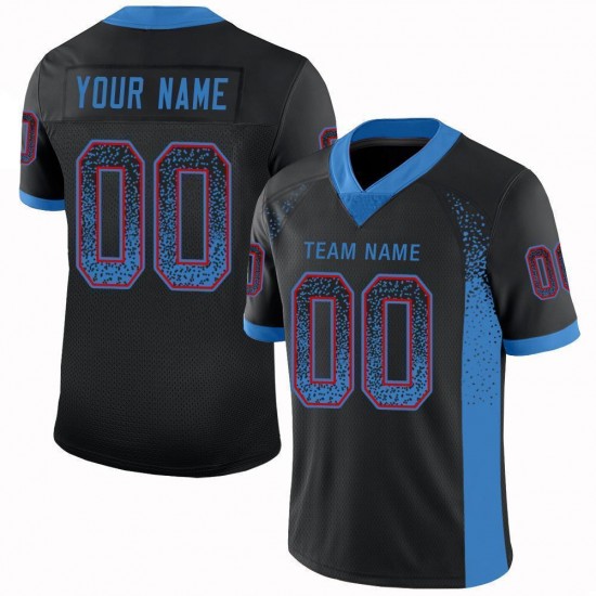 Custom Black Powder Blue-Red Mesh Drift Fashion Football Jersey