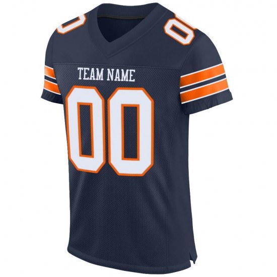 Custom Navy White-Orange Mesh Authentic Football Jersey