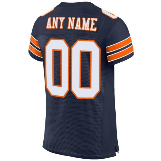 Custom Navy White-Orange Mesh Authentic Football Jersey