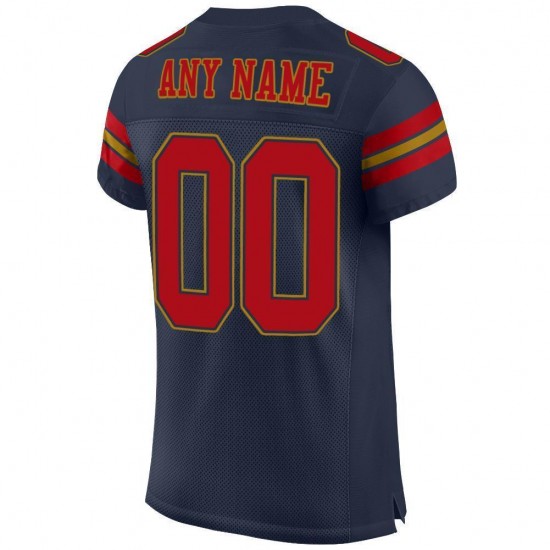 Custom Navy Red-Old Gold Mesh Authentic Football Jersey