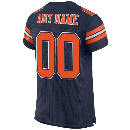 Custom Navy Orange-White Mesh Authentic Football Jersey