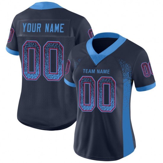 Custom Navy Powder Blue-Red Mesh Drift Fashion Football Jersey