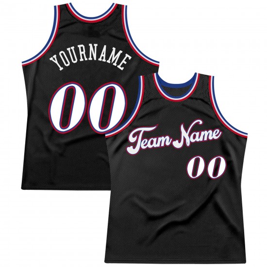 Custom Black White-Red Authentic Throwback Basketball Jersey