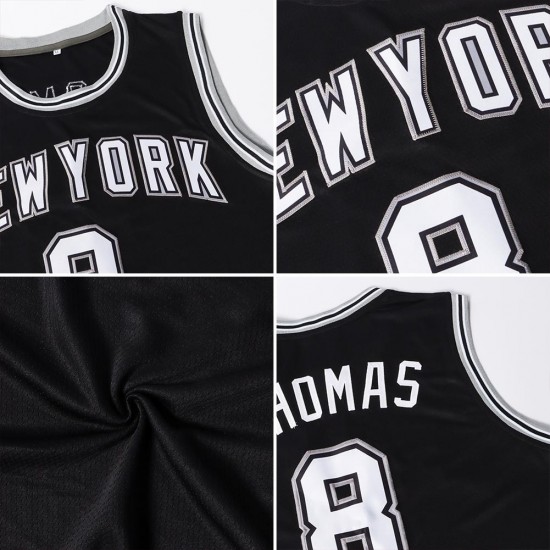 Custom Black White-Orange Authentic Throwback Basketball Jersey