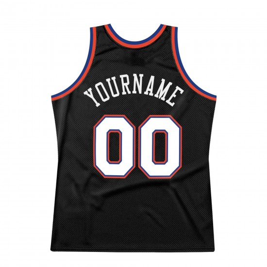 Custom Black White-Orange Authentic Throwback Basketball Jersey