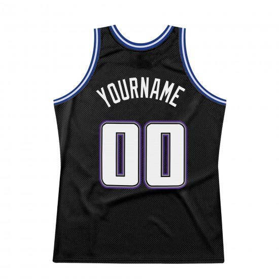 Custom Black White-Royal Authentic Throwback Basketball Jersey