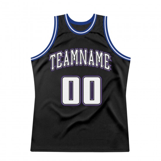 Custom Black White-Royal Authentic Throwback Basketball Jersey