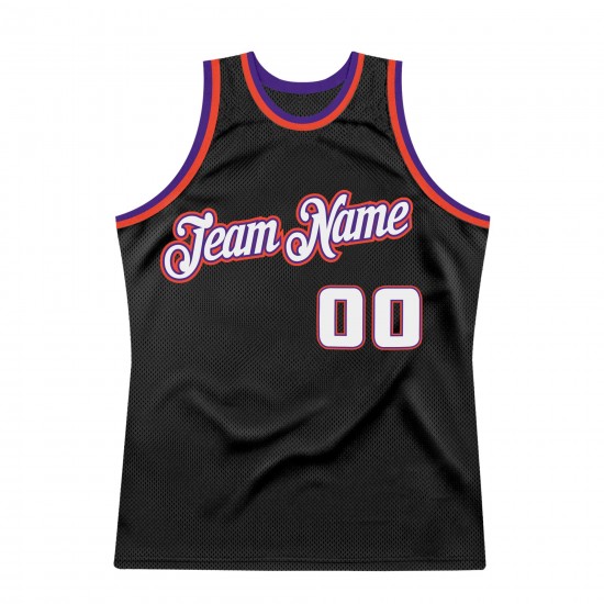 Custom Black White-Purple Authentic Throwback Basketball Jersey