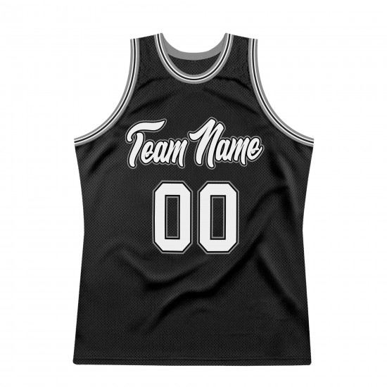 Custom Black White-Silver Gray Authentic Throwback Basketball Jersey