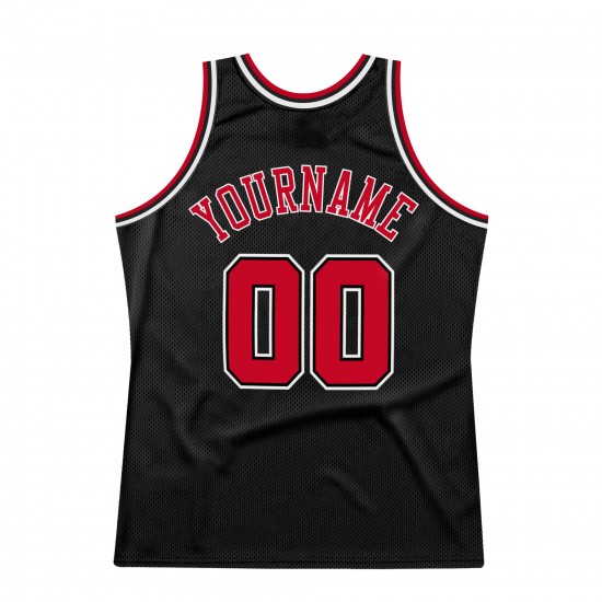 Custom Black Red-White Authentic Throwback Basketball Jersey