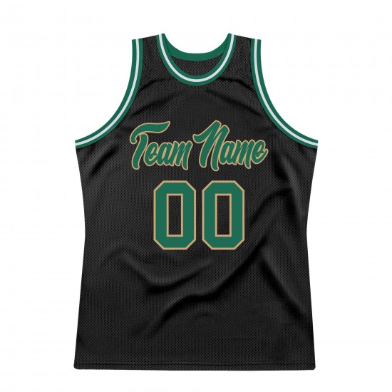 Custom Black Kelly Green-Old Gold Authentic Throwback Basketball Jersey