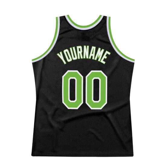 Custom Black Neon Green-White Authentic Throwback Basketball Jersey