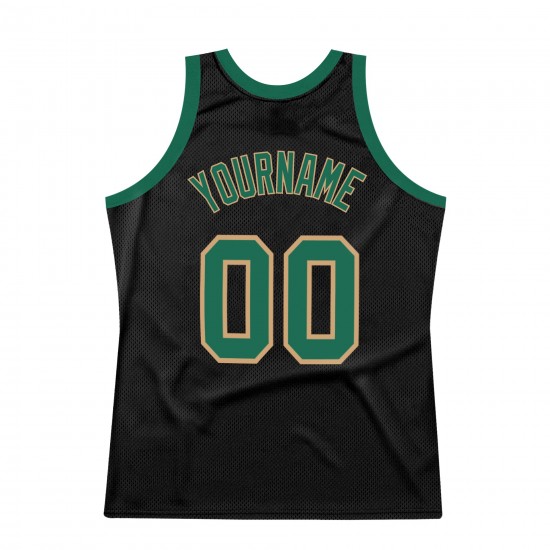 Custom Black Kelly Green-Old Gold Authentic Throwback Basketball Jersey