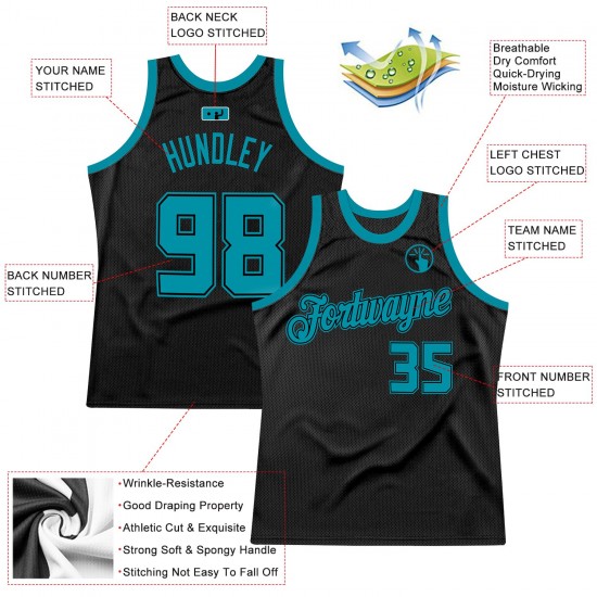 Custom Black Teal Authentic Throwback Basketball Jersey