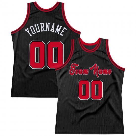 Custom Black Red-White Authentic Throwback Basketball Jersey