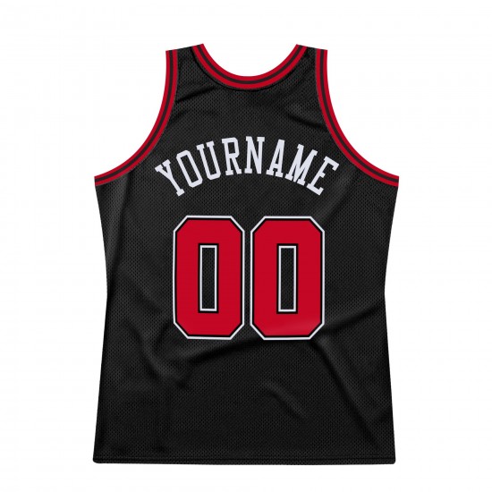 Custom Black Red-White Authentic Throwback Basketball Jersey