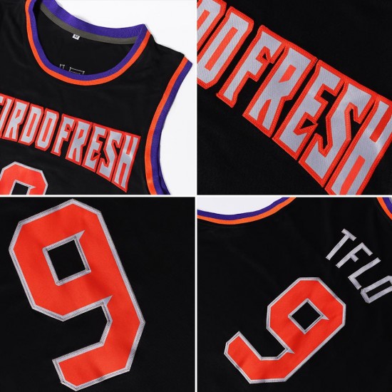 Custom Black Orange-Silver Gray Authentic Throwback Basketball Jersey