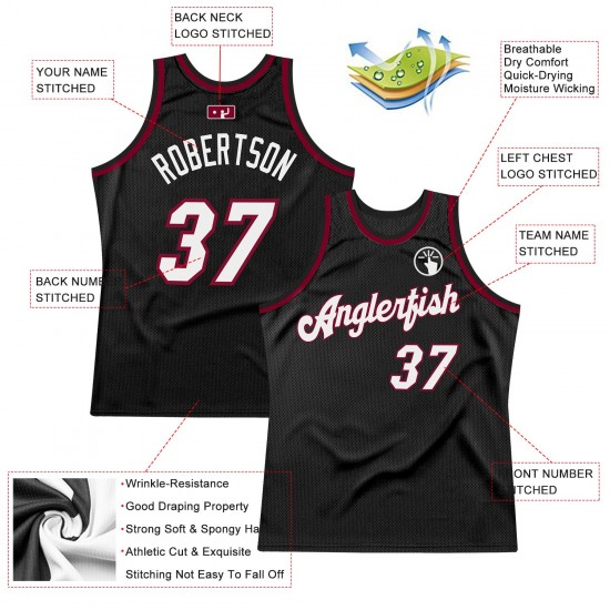 Custom Black White-Maroon Authentic Throwback Basketball Jersey