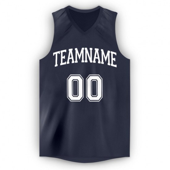 Custom Navy White V-Neck Basketball Jersey