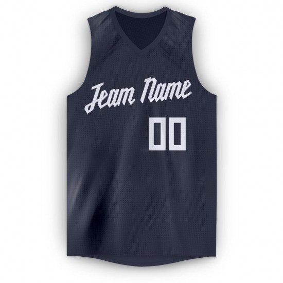 Custom Navy White V-Neck Basketball Jersey