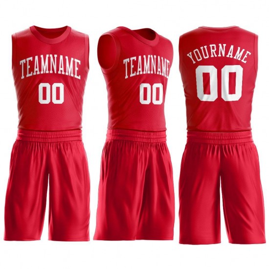 Custom Red White Round Neck Suit Basketball Jersey