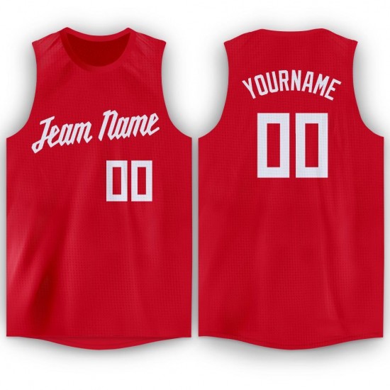 Custom Red White Round Neck Basketball Jersey