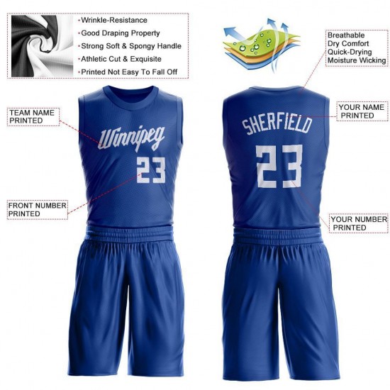 Custom Royal White Round Neck Suit Basketball Jersey