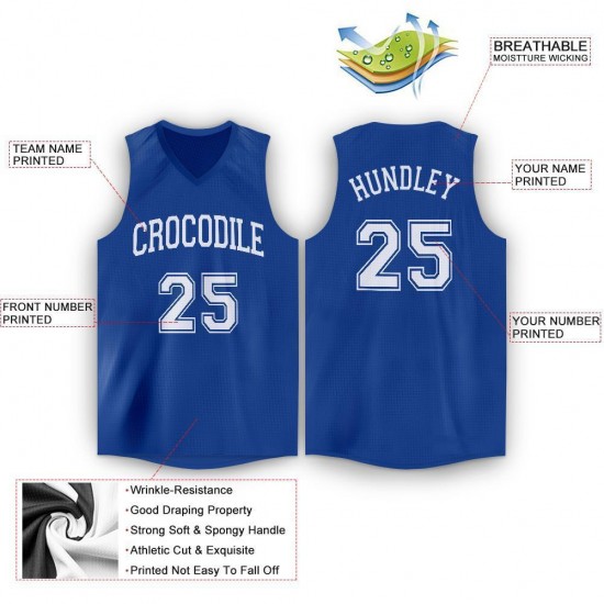 Custom Royal White V-Neck Basketball Jersey