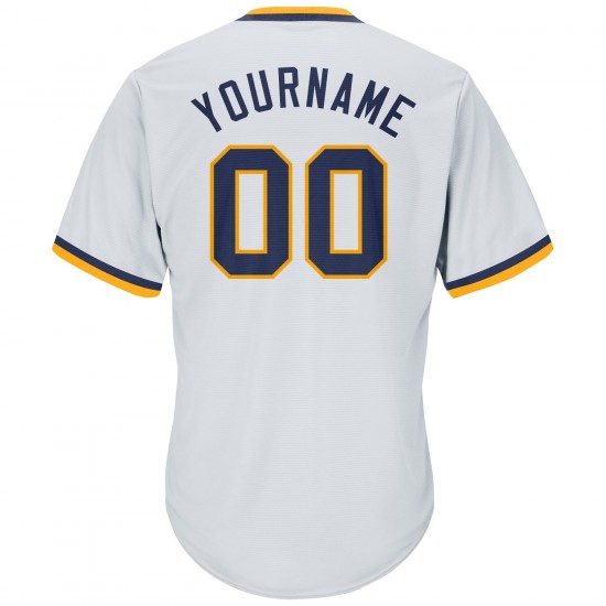 Custom White Navy-Gold Authentic Throwback Rib-Knit Baseball Jersey Shirt