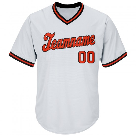 Custom White Orange-Black Authentic Throwback Rib-Knit Baseball Jersey Shirt